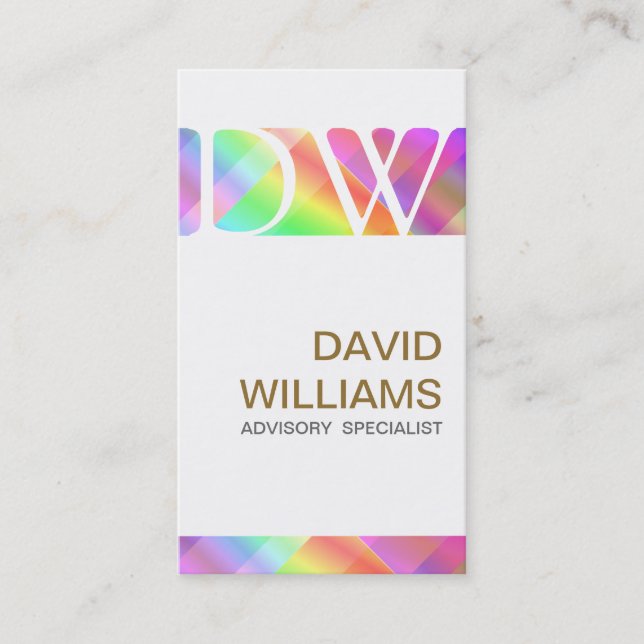TARJETA DE VISITA PROFESIONAL BLANCO ELEGANTE IRIDISCENTE HOLOGRAMA (Anverso)