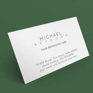 Tarjeta De Visita profesional blanco simple y de contacto mínimo