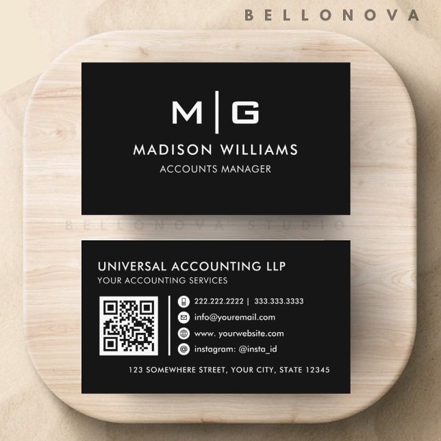 Tarjeta De Visita Profesional blanco y negro de personalizable (Customizable Black and White Professional Business Card)