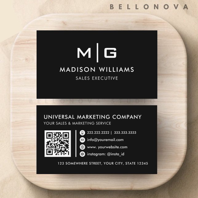 Tarjeta De Visita Profesional blanco y negro de personalizable (Customizable Black and White Professional Business Card)