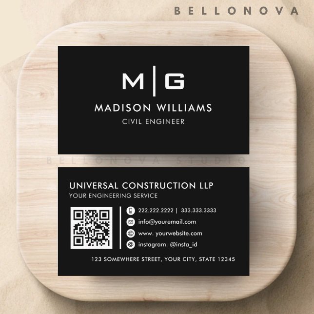 Tarjeta De Visita Profesional blanco y negro de personalizable (Customizable Black and White Professional Business Card)