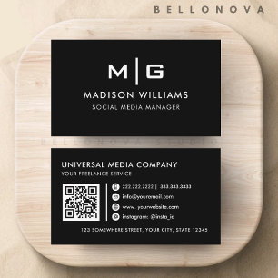 Tarjeta De Visita Profesional blanco y negro de personalizable
