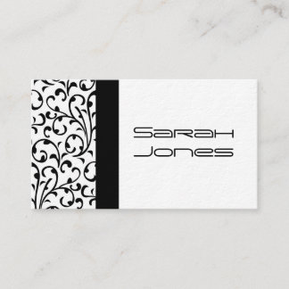 Tarjeta De Visita Profesional blanco y negro elegante del damasco