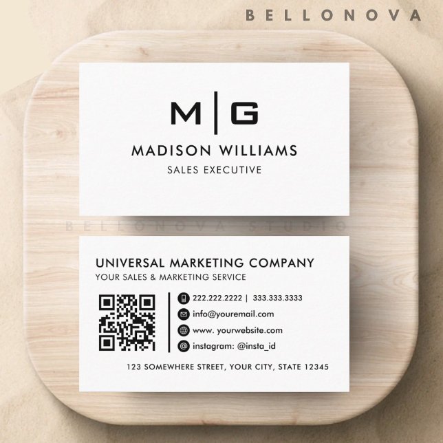 Tarjeta De Visita Profesional Blanco Y Negro personalizable (Customizable White And Black Professional Business Card)