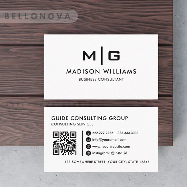 Tarjeta De Visita Profesional Blanco Y Negro personalizable (Customizable White And Black Professional Business Card)