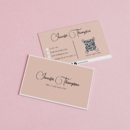 Tarjeta De Visita Profesional Boho Beige Script QR Code Busines