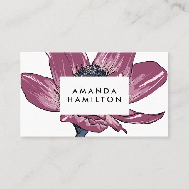 Tarjeta De Visita Profesional Botánico Moderno de Rosewood Anemone (Anverso)