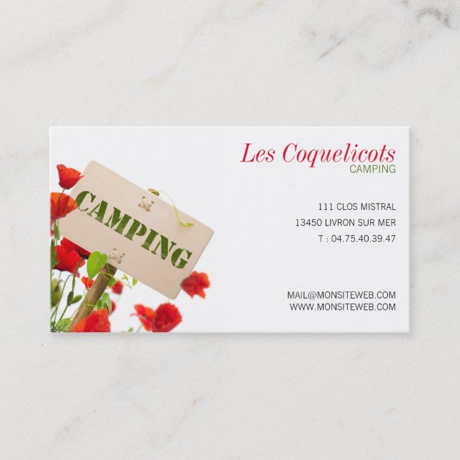Tarjeta de visita profesional, camping (Anverso)