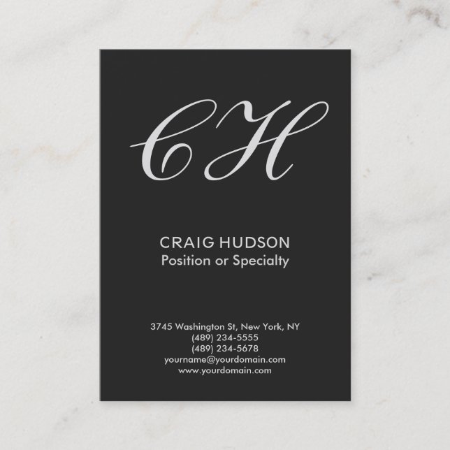 Tarjeta de visita profesional Chubby Gray Monogram (Anverso)