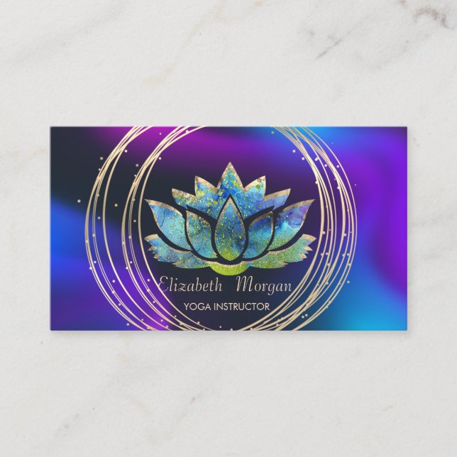 Tarjeta De Visita Profesional,Círculos de oro Lotus Dark Holographic (Anverso)