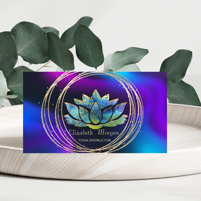 Tarjeta De Visita Profesional,Círculos de oro Lotus Dark Holographic (Subido por el creador)
