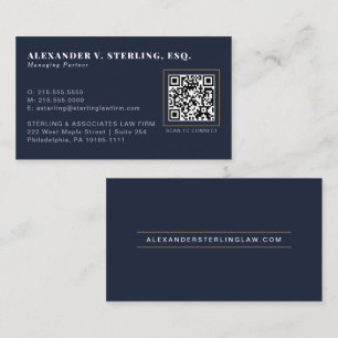 Tarjeta De Visita Profesional Código QR Dorado Marina Medianoche Mod