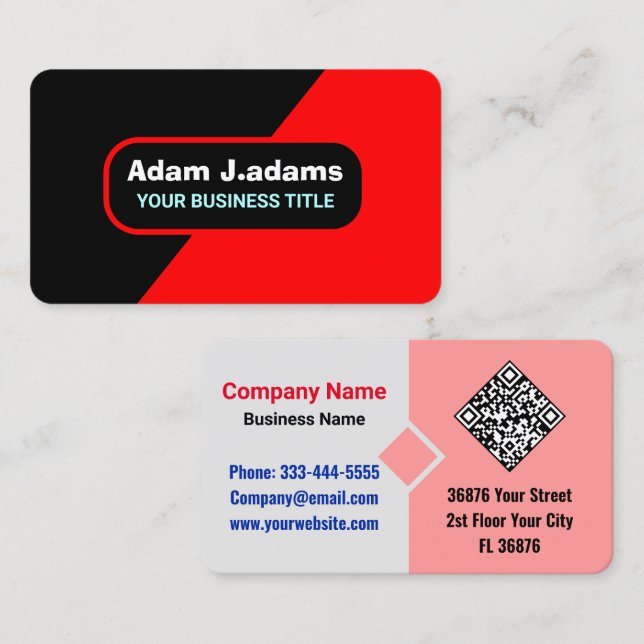 Tarjeta De Visita Profesional (código QR) Rojo y Negro brillante mod (Anverso / Reverso)