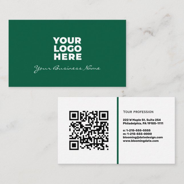 Tarjeta de visita profesional con código QR y logo (Anverso / Reverso)
