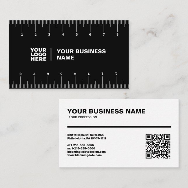 Tarjeta de visita profesional con regla (cm) (Anverso / Reverso)