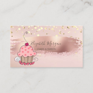 Tarjeta De Visita Profesional, Confeti de Oro, Cupcake de Pincelada