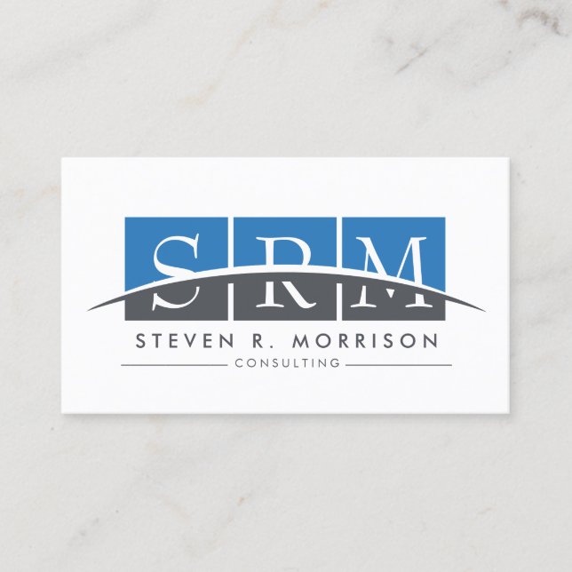 Tarjeta De Visita Profesional corporativo Estilizado Monograma Azul/ (Anverso)