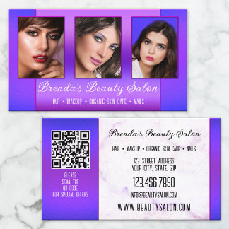 Tarjeta De Visita Profesional de Belleza Azul Púrpura de Portafolio