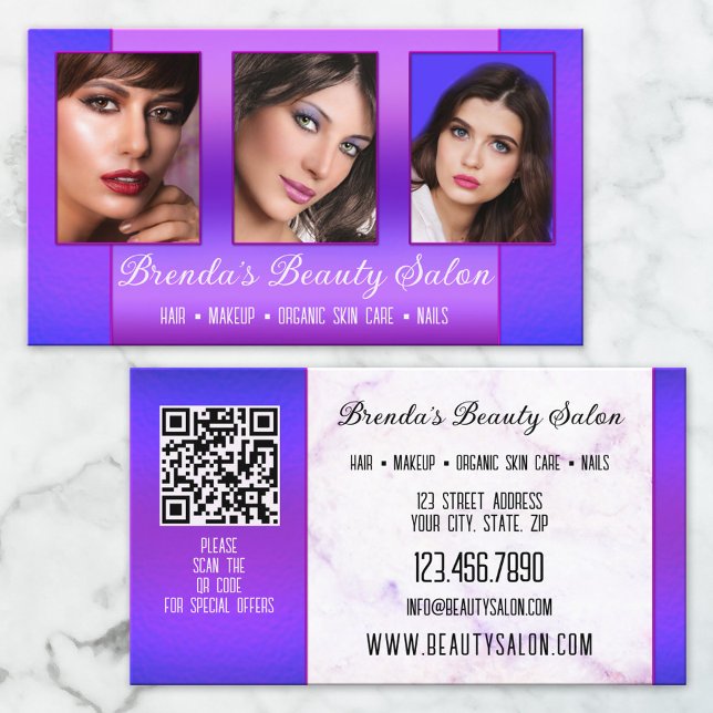 Tarjeta De Visita Profesional de Belleza Azul Púrpura Portafolio (Subido por el creador)