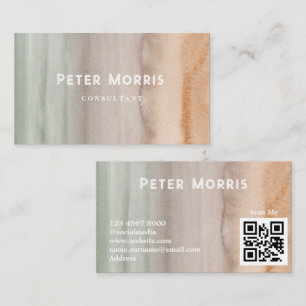 Tarjeta De Visita Profesional de código QR Minimalista de tono neutr