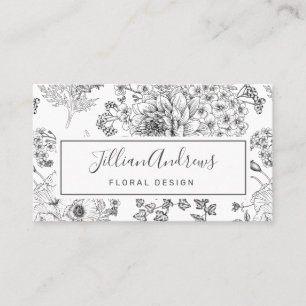 Tarjeta De Visita Profesional de diseño floral de Rosa blanco negro 