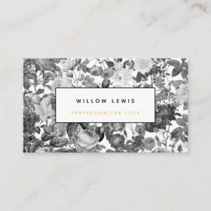 Tarjeta De Visita Profesional de Floral Vintage en blanco, negro y d