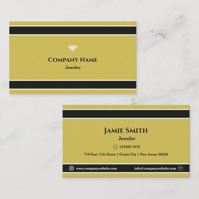 Tarjeta de visita profesional de joyero amarillo d (Anverso / Reverso)