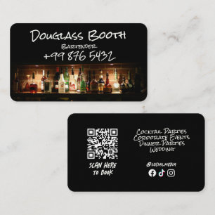 Tarjeta De Visita profesional de la barra de bebidas   Negro moderno