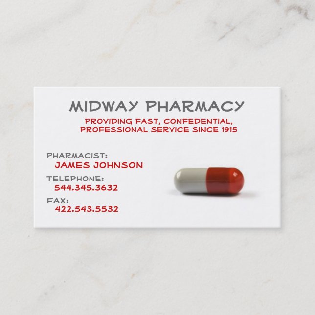 Tarjeta de visita profesional de la farmacia (Anverso)