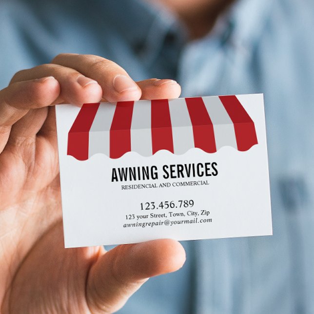 Tarjeta De Visita Profesional de limpieza de servicios de limpieza d (Eye-Catching Red and White Awning Business Card with list of service)