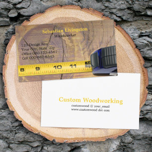 Tarjeta De Visita Profesional de madera de cinta de medida amarilla