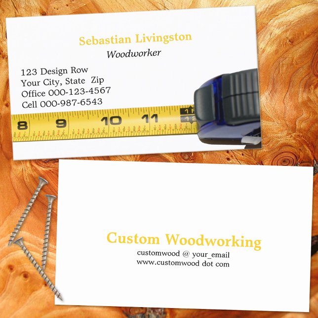 Tarjeta De Visita Profesional de madera de cinta de medida amarilla (Subido por el creador)
