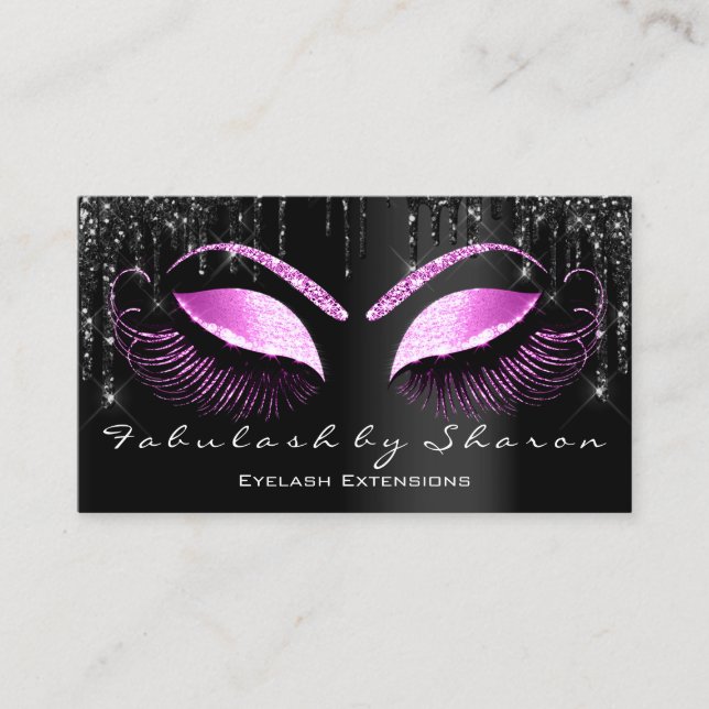 Tarjeta De Visita Profesional de maquillar rosado Eyelash Black Dris (Anverso)