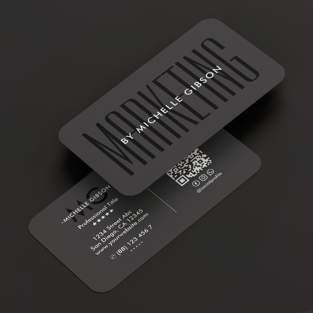 Tarjeta De Visita Profesional de marketing mínimo negro gris oscuro (Minimal Marketing Professional Black Dark Grey Business Card
)