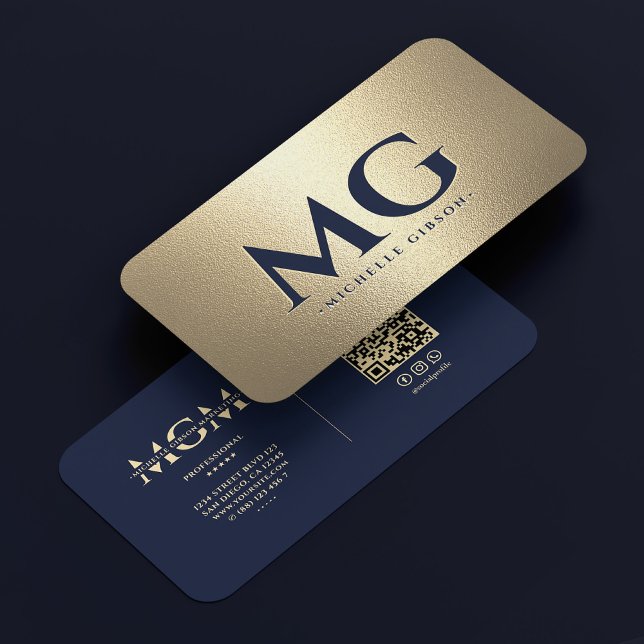 Tarjeta De Visita Profesional de marketing Navy Blue Gold Modern (Marketing Professional Dark Navy Blue Gold Modern Business Card
)
