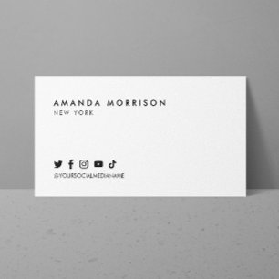 Tarjeta De Visita Profesional de Medios Sociales Minimalista Blanco