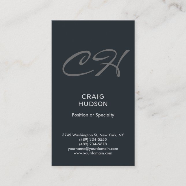 Tarjeta de visita profesional de monograma azul gr (Anverso)
