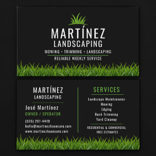 Tarjeta De Visita Profesional de paisajismo negro y verde