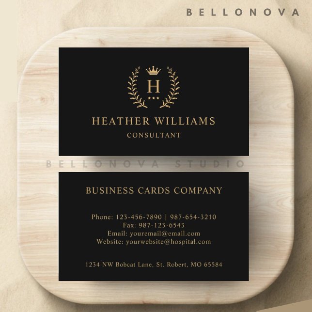 Tarjeta De Visita Profesional De personalizable Negro Y Oro (Customizable Black And Gold Professional Business Card)