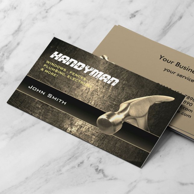 Tarjeta De Visita Profesional de reparación de Handyman Gold Hammer (Subido por el creador)