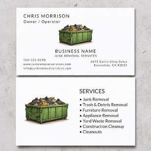 Tarjeta De Visita Profesional de Servicios de Eliminación de Basura