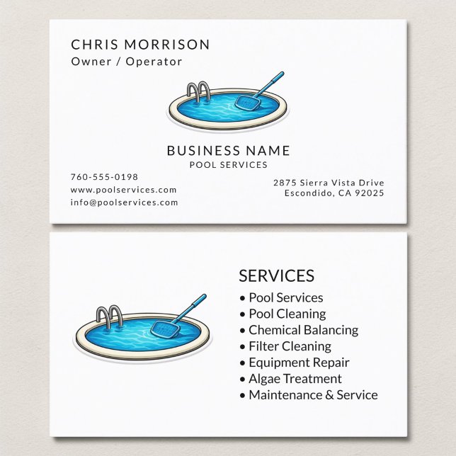 Tarjeta De Visita Profesional de Servicios de Piscinas (Subido por el creador)