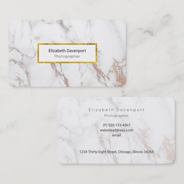 Tarjeta De Visita Profesional de textura de mármol blanco (Anverso / Reverso)