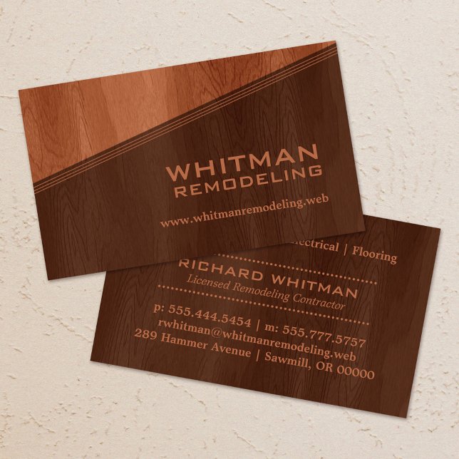 Tarjeta De Visita Profesional de Woodgrain Brown de dos tonos (Two-Tone Brown Woodgrain Professional Business Card)