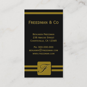 Tarjeta De Visita Profesional del monograma del oro negro y amarillo