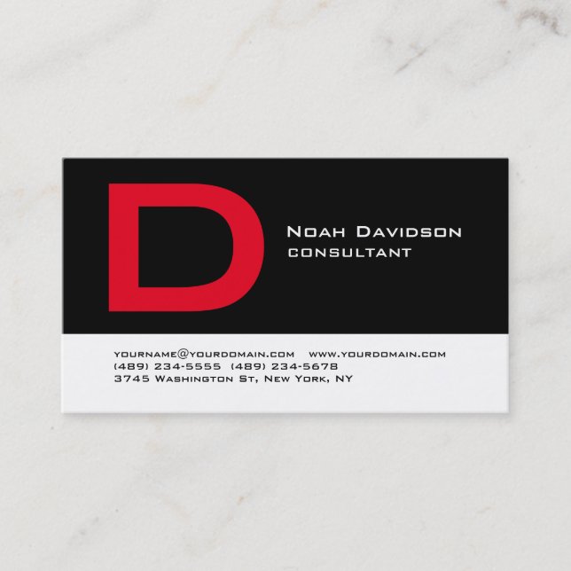 Tarjeta De Visita Profesional elegante de monograma rojo blanco negr (Anverso)