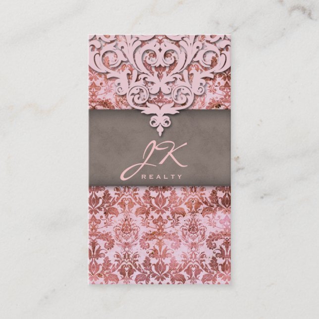 Tarjeta De Visita Profesional elegante del rosa del damasco del (Anverso)