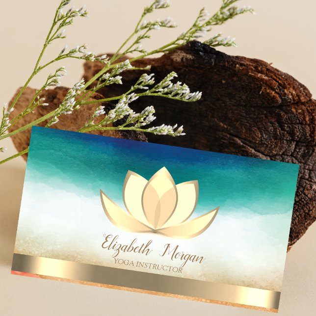Tarjeta De Visita Profesional elegante instructor de yoga Gold Lotus (Subido por el creador)