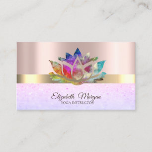 Tarjeta De Visita Profesional Elegante Loto Rosa Dorado Bokeh
