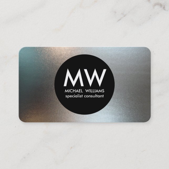 Tarjeta De Visita Profesional elegante metal círculo negro plata (Anverso)
